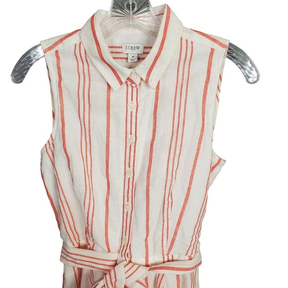 J Crew NWT Size 4 Dress Linen Full Button Front Sleeveless Stripe Belt Tie Long - Picture 4 of 13